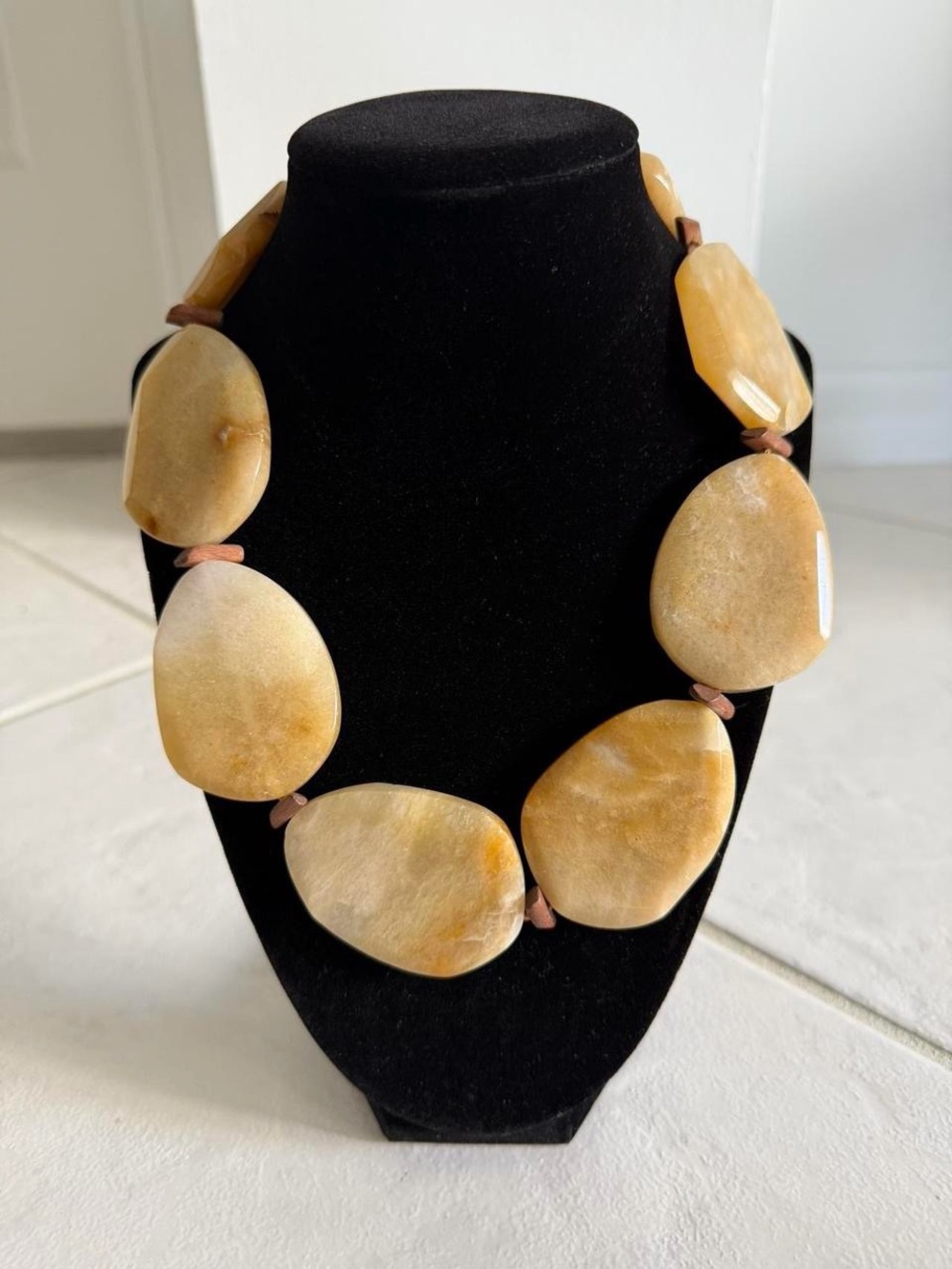 Chunky Beige Stone Statement Necklace - Women Jewelry